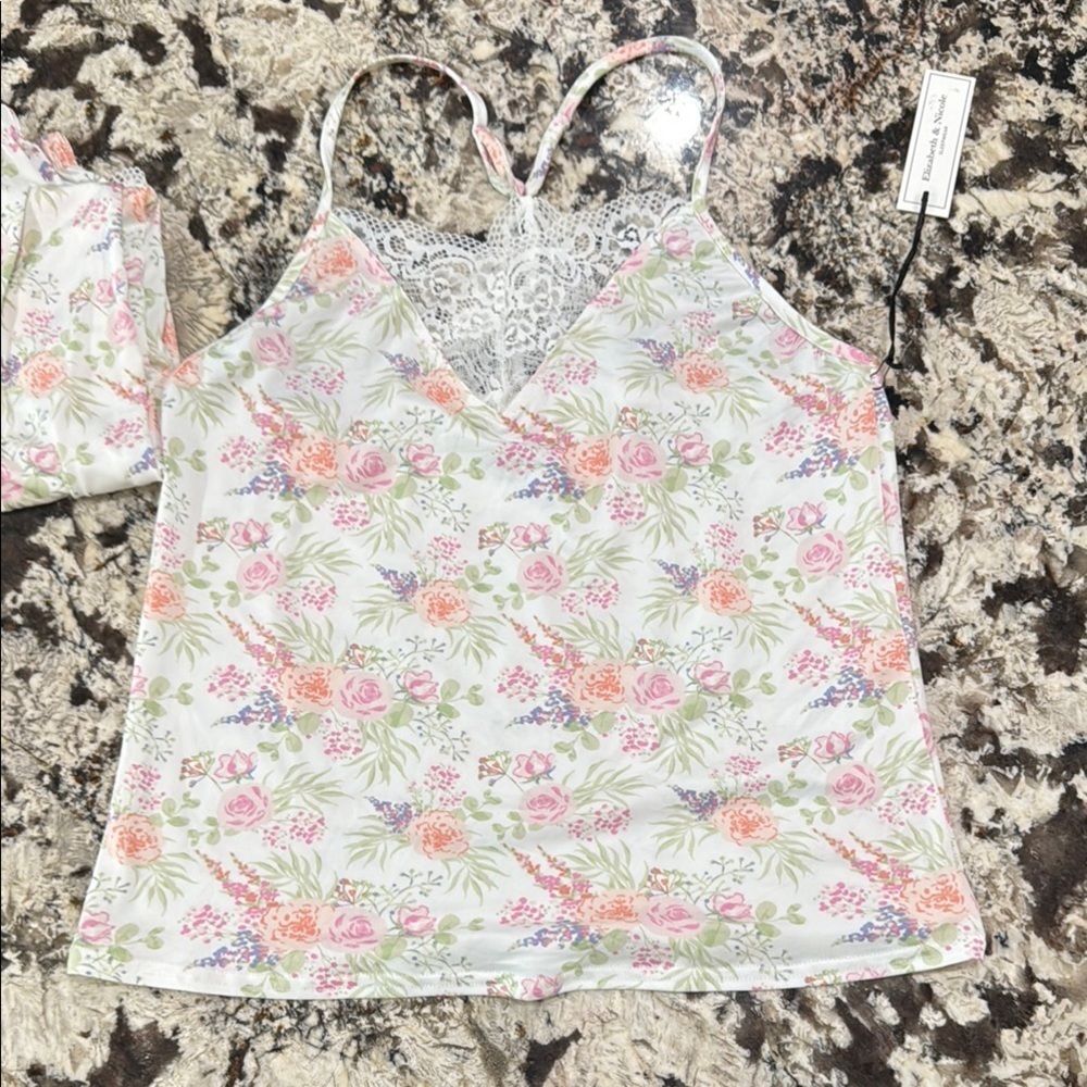 Elizabeth and nicole floral lace trim pajama set size large - Picture 5 of 7